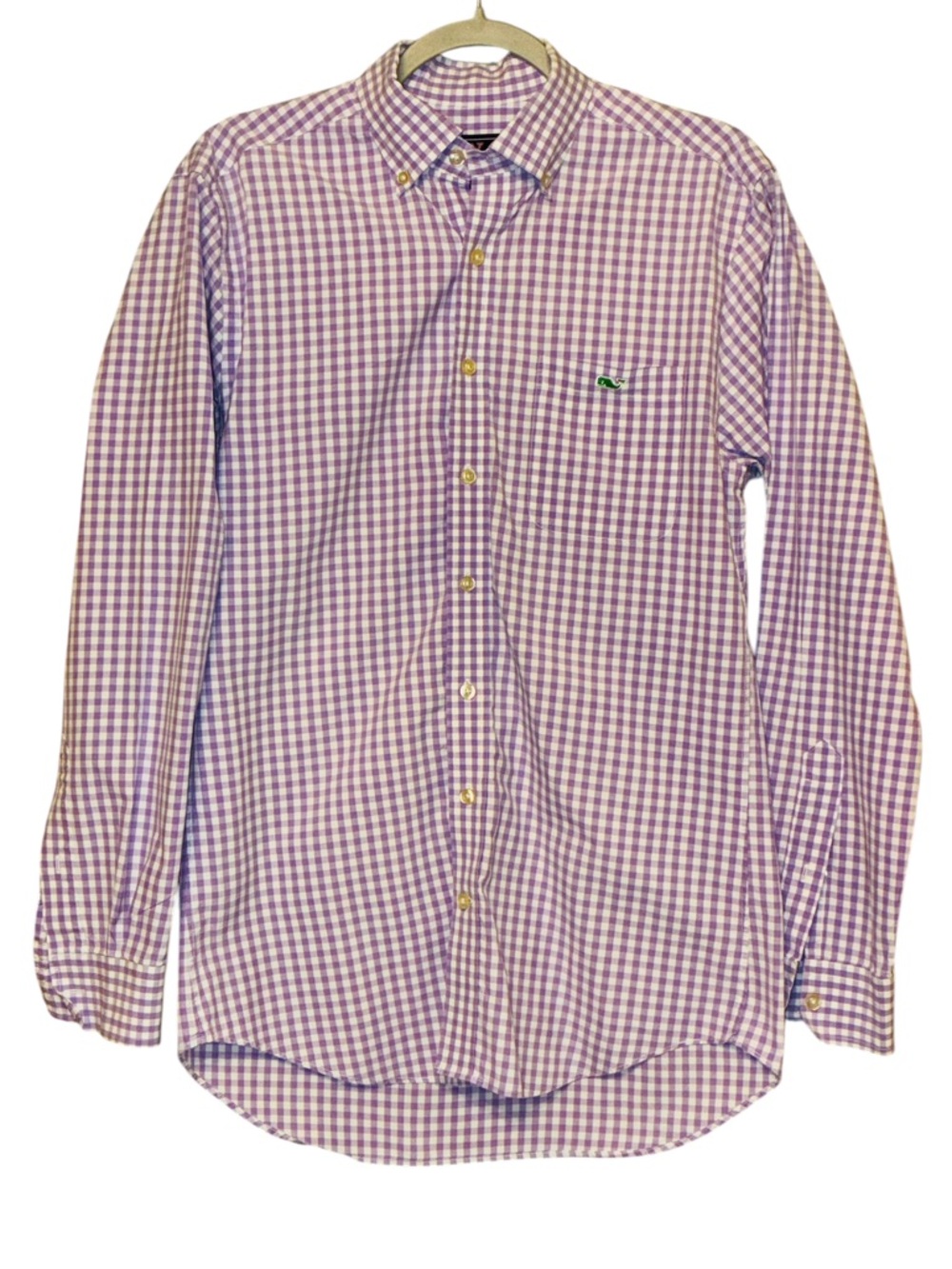 vineyard vines slim fit tucker shirt button down purple & white gingham check